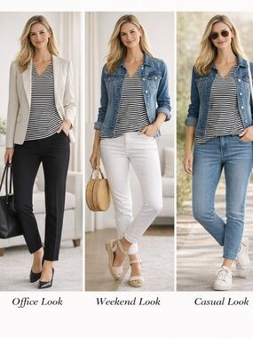 Striped V-Neck Knit Top - Black & White